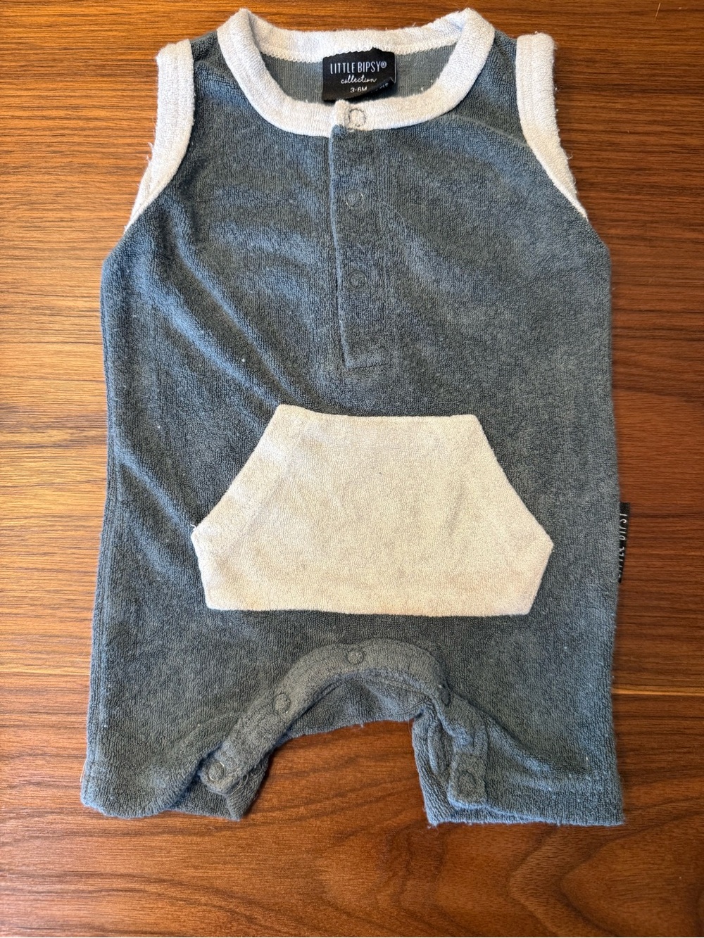 Little Bipsy Blue-Grey Terry Romper with Cream Pocket